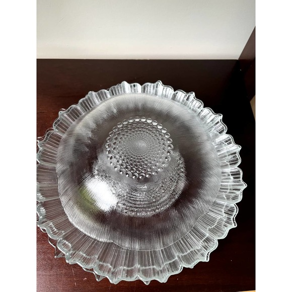 4-Serving Glass Salad Plate and Bowl Set Raised Floral Print Hobnail Unbranded - Picture 3 of 12